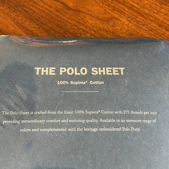 NEVER OPENED POLO RALPH LAUREN FULL SIZE FLAT SHEET BLUE SUPIMA COTTON - Picture 6 of 7